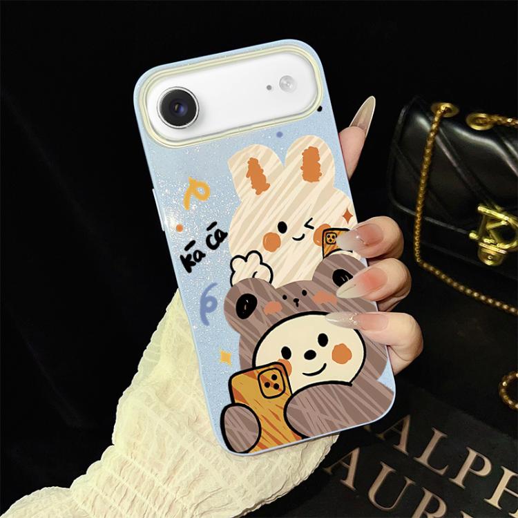 For iPhone Air Bear Pattern IMD Glitter PC Hybrid TPU Phone Case