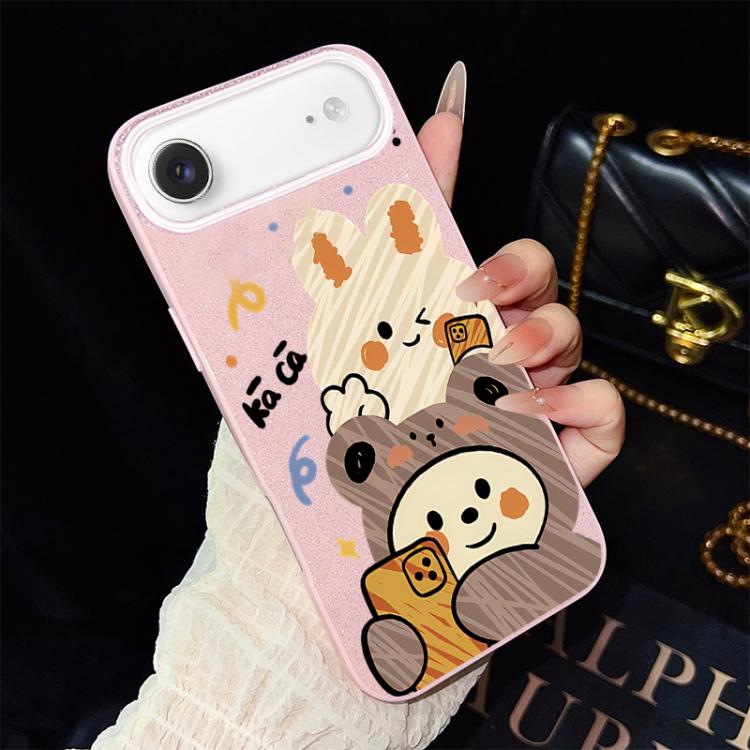 For iPhone Air Bear Pattern IMD Glitter PC Hybrid TPU Phone Case
