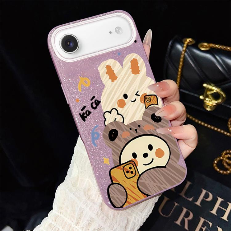 For iPhone Air Bear Pattern IMD Glitter PC Hybrid TPU Phone Case