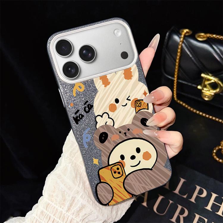 For iPhone 17 Pro Bear Pattern IMD Glitter PC Hybrid TPU Phone Case