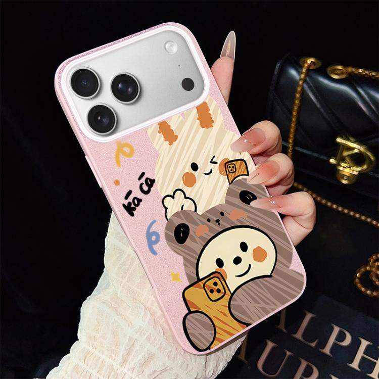For iPhone 17 Pro Bear Pattern IMD Glitter PC Hybrid TPU Phone Case