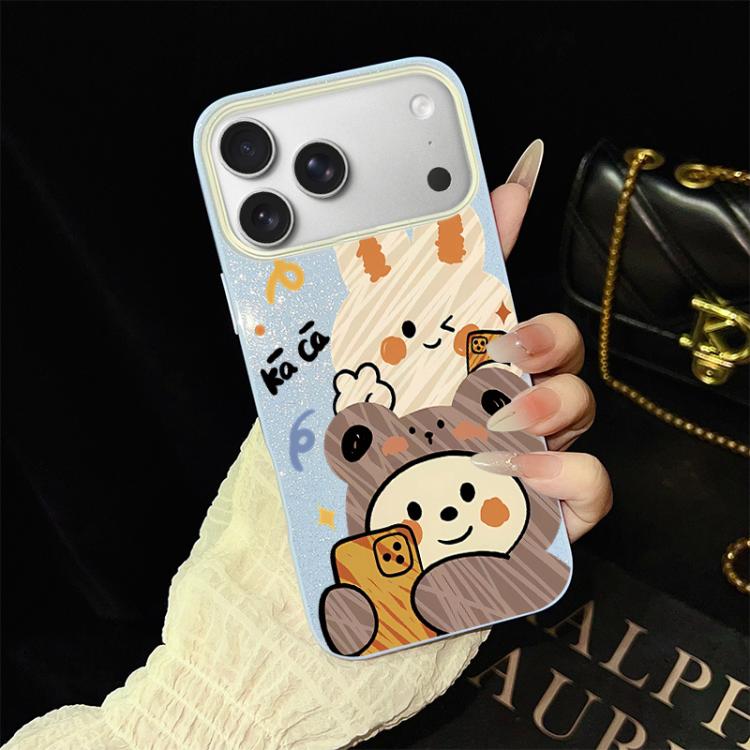 For iPhone 17 Pro Max Bear Pattern IMD Glitter PC Hybrid TPU Phone Case