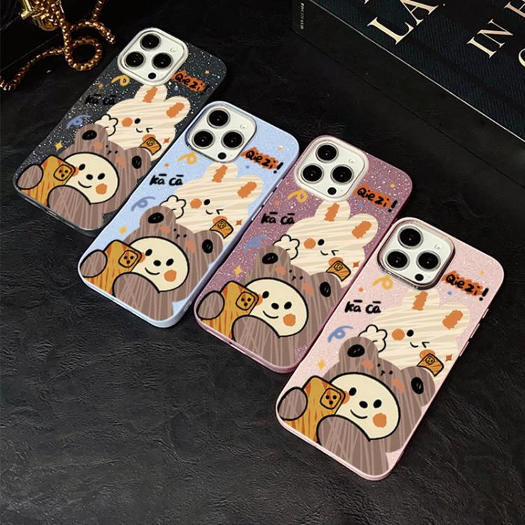 For iPhone SE 2022 / SE 2020 Bear Pattern IMD Glitter PC Hybrid TPU Phone Case