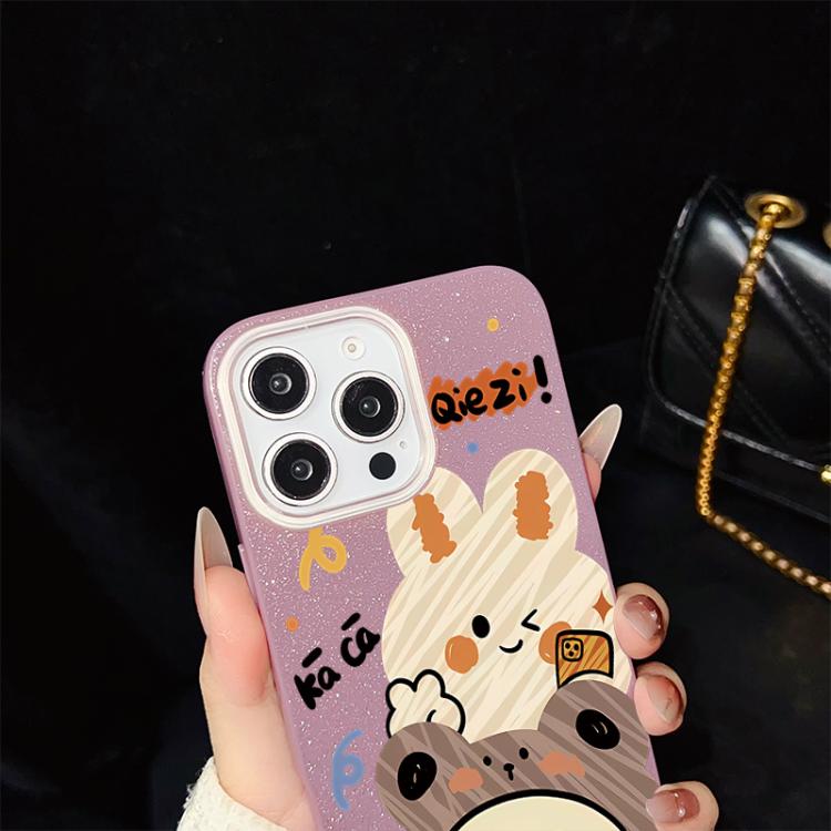 For iPhone SE 2022 / SE 2020 Bear Pattern IMD Glitter PC Hybrid TPU Phone Case