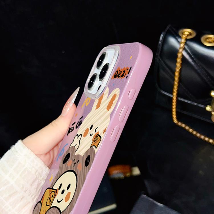 For iPhone SE 2022 / SE 2020 Bear Pattern IMD Glitter PC Hybrid TPU Phone Case