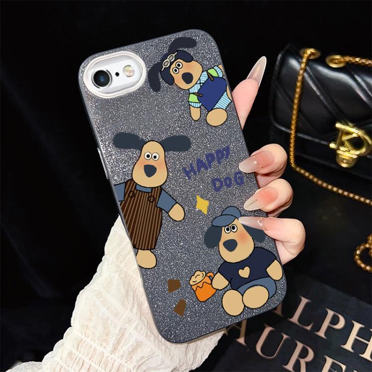 For iPhone 6 / 6s Happy Dog Pattern IMD Glitter PC Hybrid TPU Phone Case