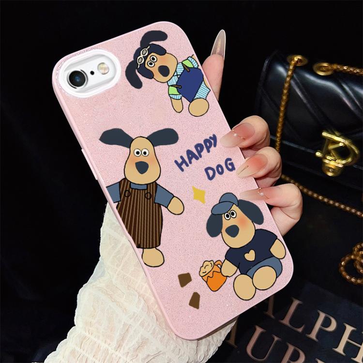 For iPhone 6 / 6s Happy Dog Pattern IMD Glitter PC Hybrid TPU Phone Case