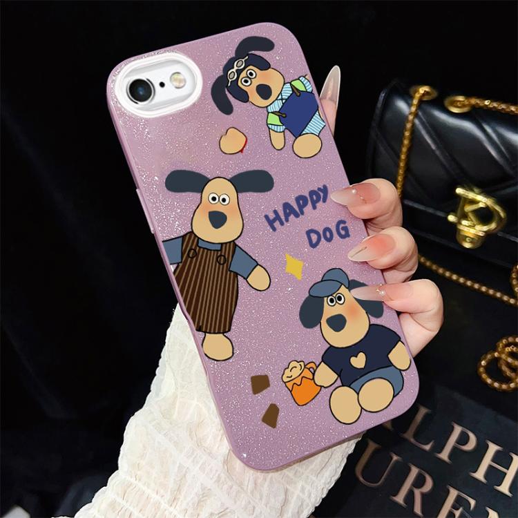 For iPhone 6 Plus / 6s Plus Happy Dog Pattern IMD Glitter PC Hybrid TPU Phone Case