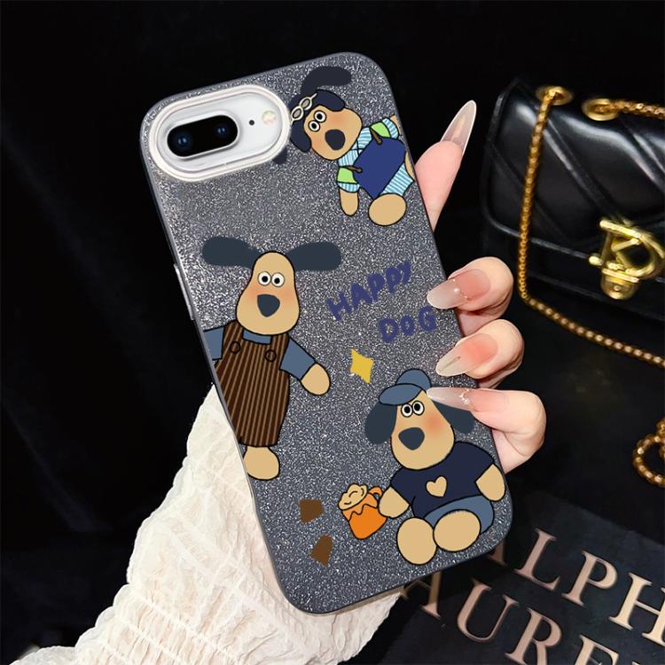 For iPhone 8 Plus / 7 Plus Happy Dog Pattern IMD Glitter PC Hybrid TPU Phone Case