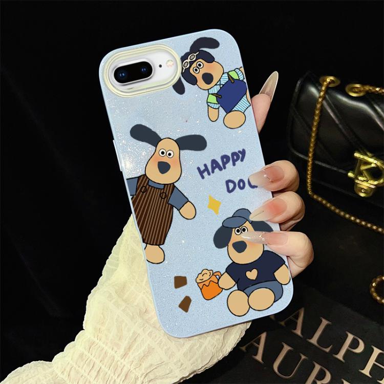 For iPhone 8 Plus / 7 Plus Happy Dog Pattern IMD Glitter PC Hybrid TPU Phone Case