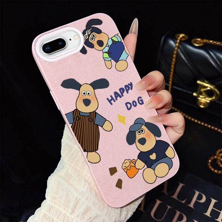 For iPhone 8 Plus / 7 Plus Happy Dog Pattern IMD Glitter PC Hybrid TPU Phone Case