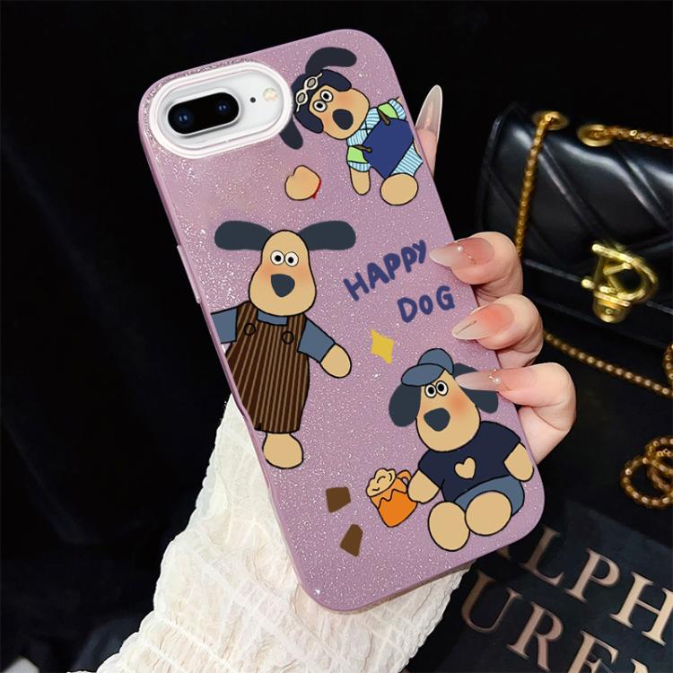 For iPhone 8 Plus / 7 Plus Happy Dog Pattern IMD Glitter PC Hybrid TPU Phone Case