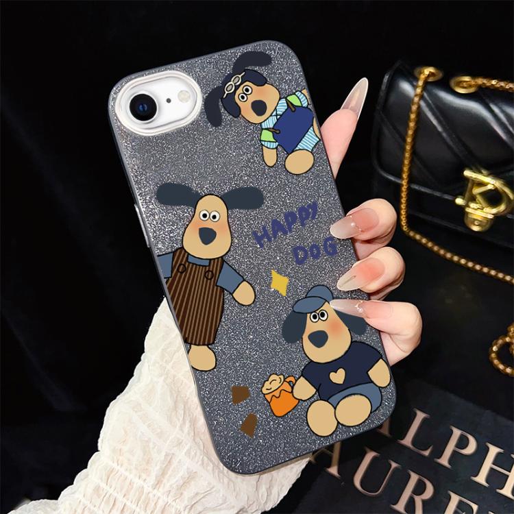 For iPhone SE 2022 / SE 2020 Happy Dog Pattern IMD Glitter PC Hybrid TPU Phone Case
