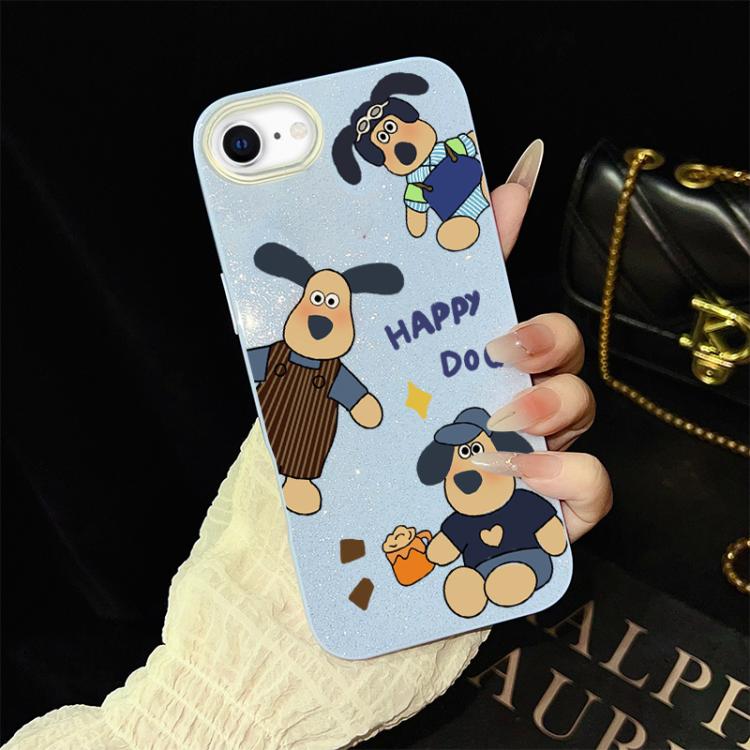 For iPhone SE 2022 / SE 2020 Happy Dog Pattern IMD Glitter PC Hybrid TPU Phone Case