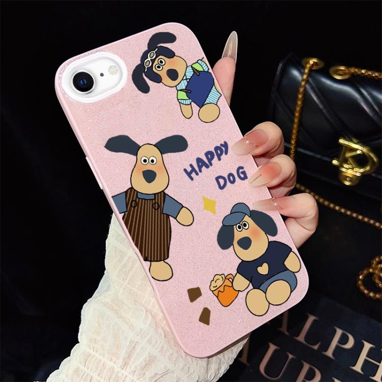 For iPhone SE 2022 / SE 2020 Happy Dog Pattern IMD Glitter PC Hybrid TPU Phone Case
