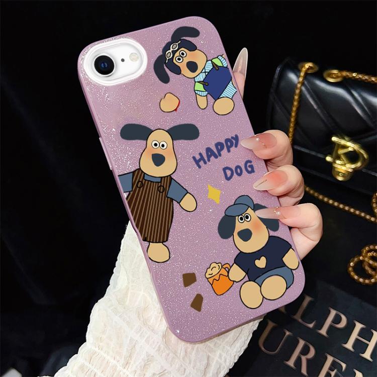 For iPhone SE 2022 / SE 2020 Happy Dog Pattern IMD Glitter PC Hybrid TPU Phone Case