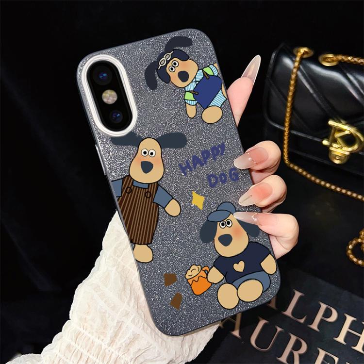For iPhone XS / X Happy Dog Pattern IMD Glitter PC Hybrid TPU Phone Case