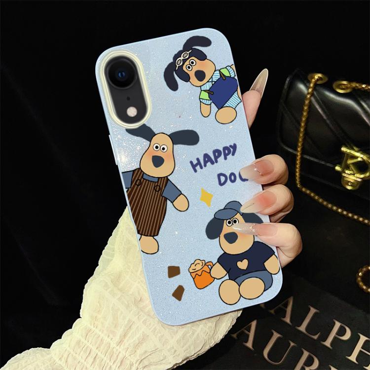 For iPhone XR Happy Dog Pattern IMD Glitter PC Hybrid TPU Phone Case