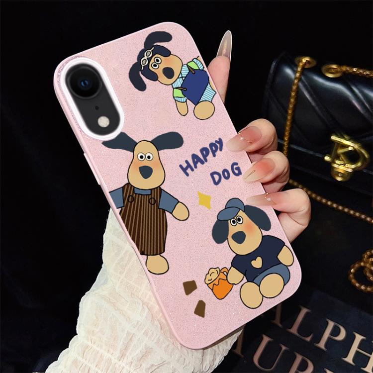 For iPhone XR Happy Dog Pattern IMD Glitter PC Hybrid TPU Phone Case