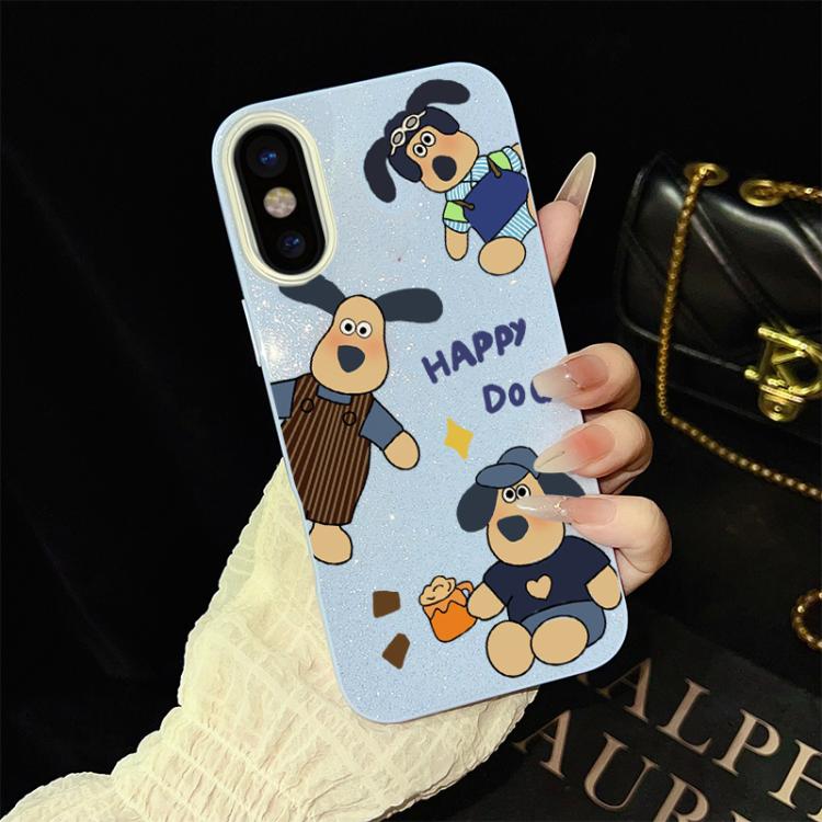For iPhone XS Max Happy Dog Pattern IMD Glitter PC Hybrid TPU Phone Case