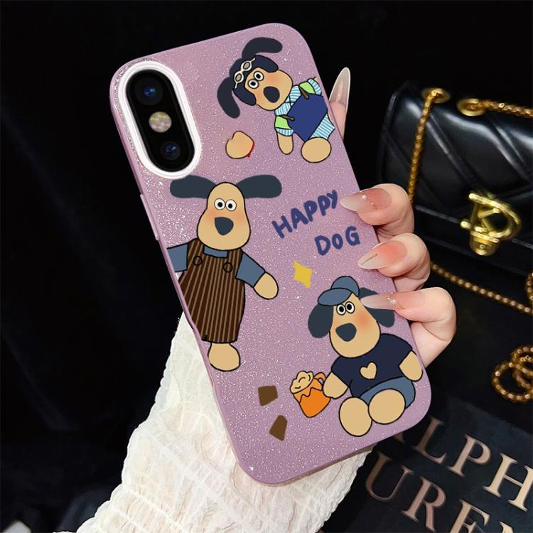 For iPhone XS Max Happy Dog Pattern IMD Glitter PC Hybrid TPU Phone Case