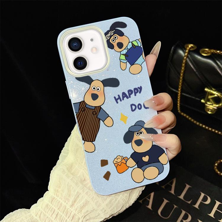 For iPhone 11 Happy Dog Pattern IMD Glitter PC Hybrid TPU Phone Case