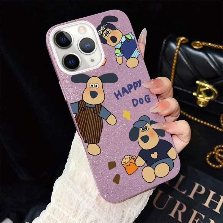 For iPhone 11 Pro Max Happy Dog Pattern IMD Glitter PC Hybrid TPU Phone Case
