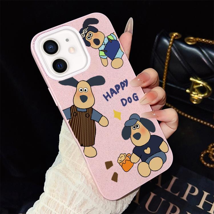 For iPhone 12 Happy Dog Pattern IMD Glitter PC Hybrid TPU Phone Case