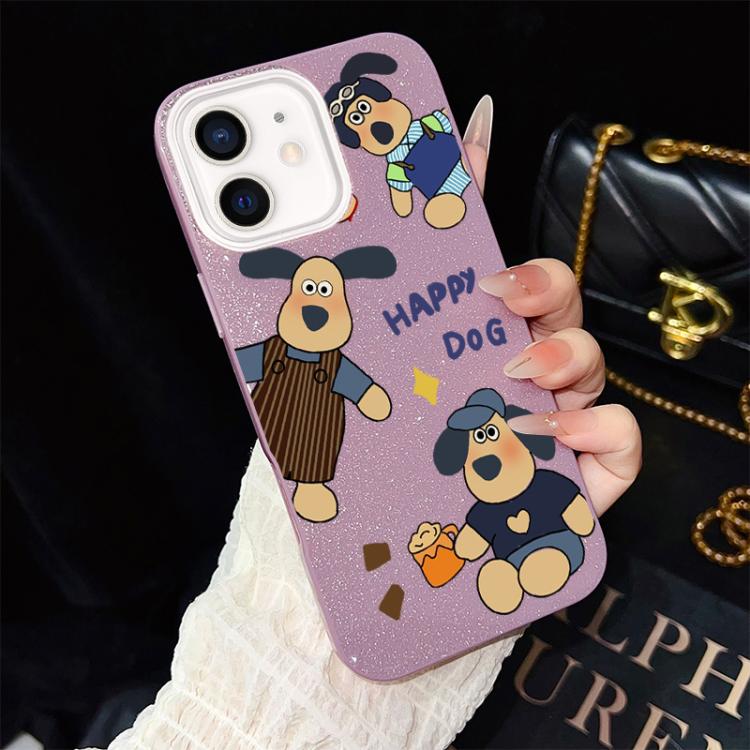 For iPhone 12 Happy Dog Pattern IMD Glitter PC Hybrid TPU Phone Case