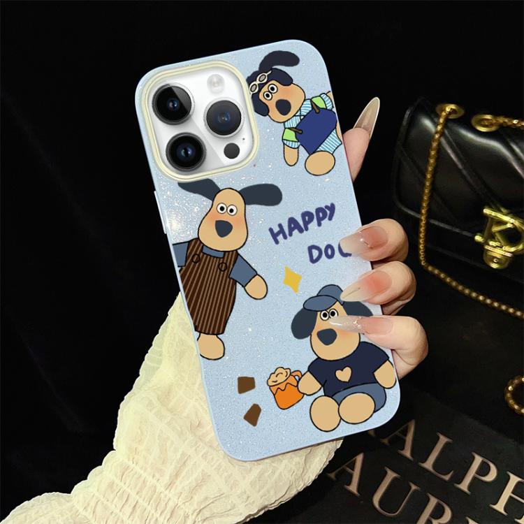 For iPhone 12 Pro Happy Dog Pattern IMD Glitter PC Hybrid TPU Phone Case