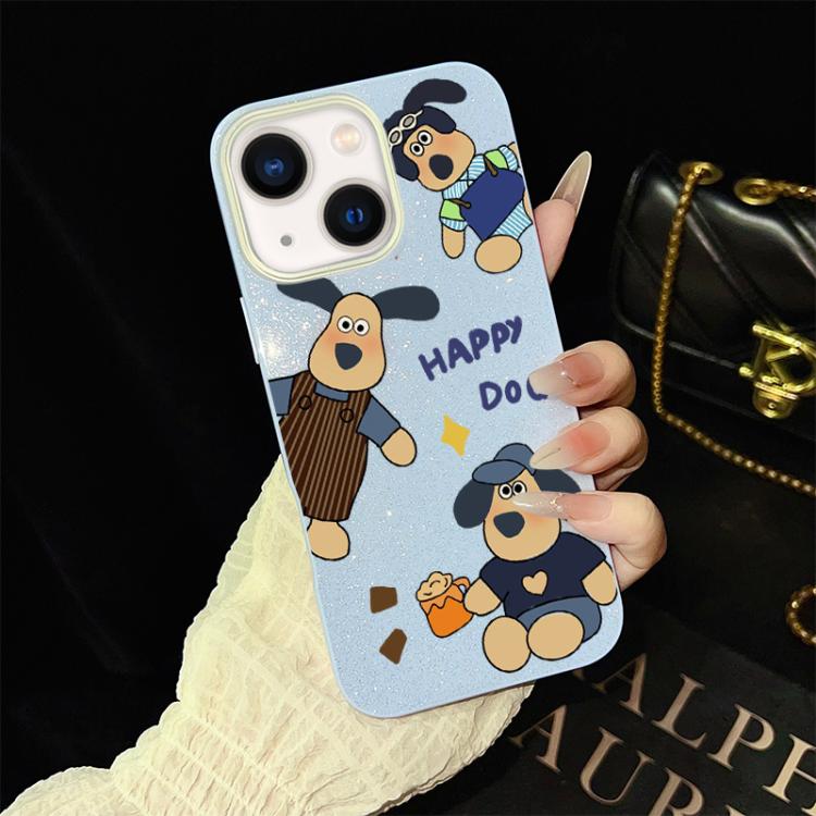 For iPhone 13 Happy Dog Pattern IMD Glitter PC Hybrid TPU Phone Case