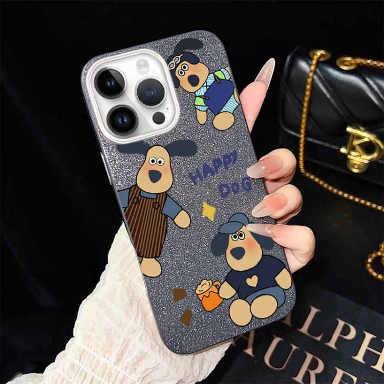 For iPhone 13 Pro Max Happy Dog Pattern IMD Glitter PC Hybrid TPU Phone Case
