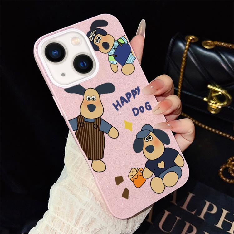 For iPhone 14 Happy Dog Pattern IMD Glitter PC Hybrid TPU Phone Case