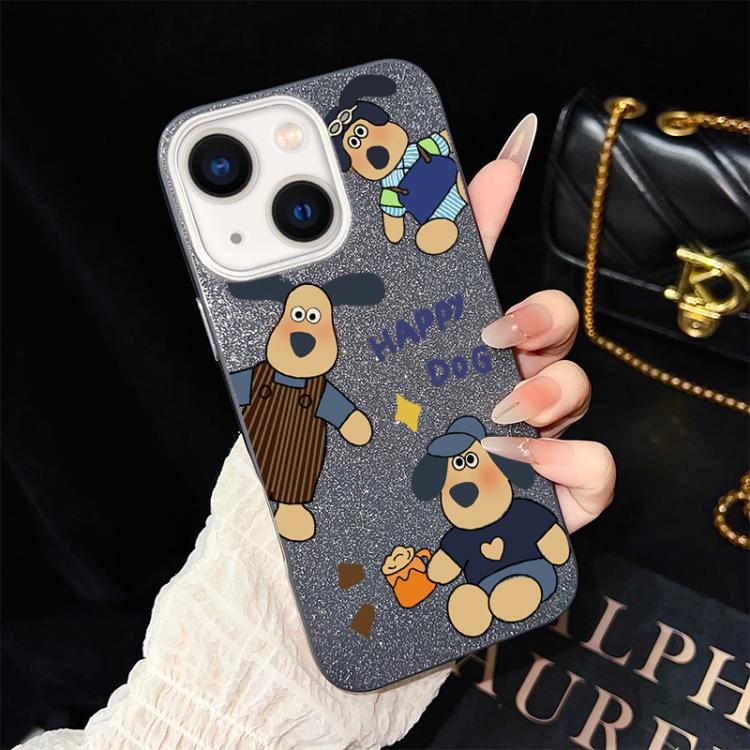 For iPhone 14 Plus Happy Dog Pattern IMD Glitter PC Hybrid TPU Phone Case