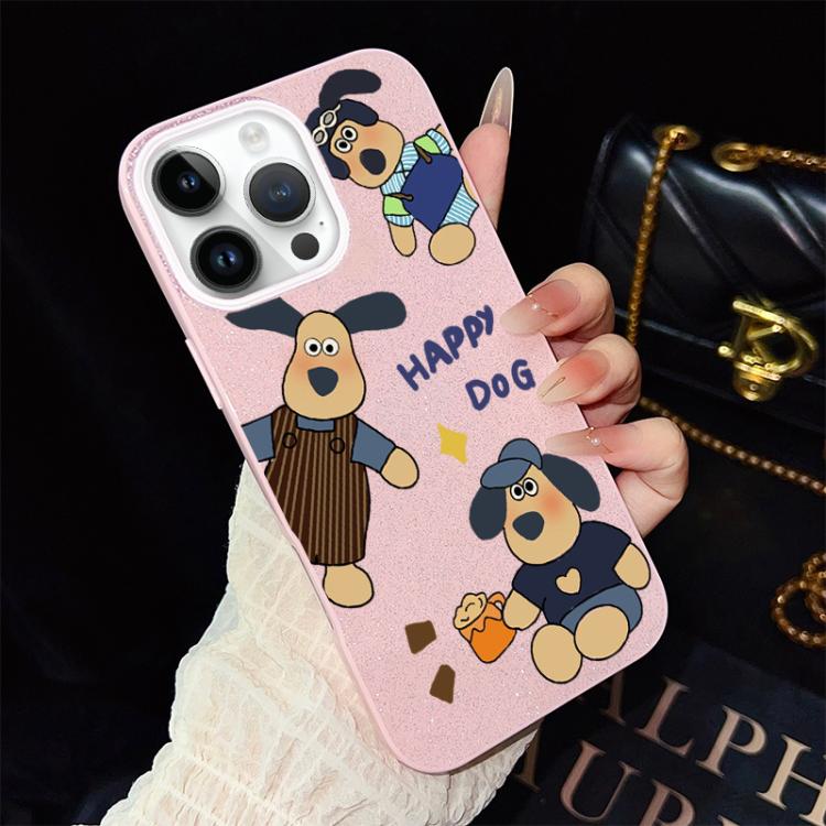 For iPhone 14 Pro Max Happy Dog Pattern IMD Glitter PC Hybrid TPU Phone Case