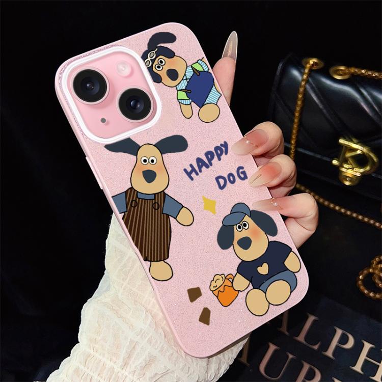 For iPhone 15 Happy Dog Pattern IMD Glitter PC Hybrid TPU Phone Case