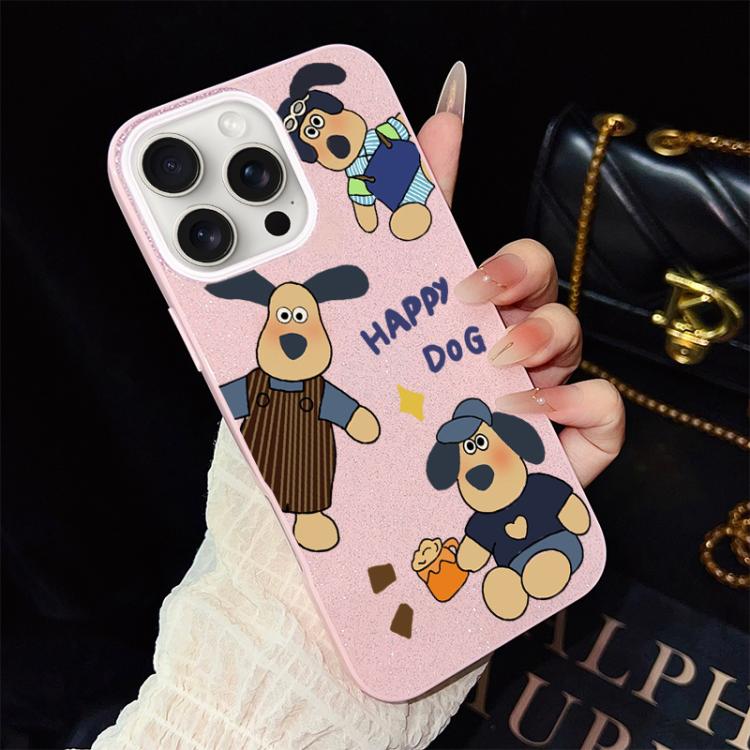 For iPhone 15 Pro Happy Dog Pattern IMD Glitter PC Hybrid TPU Phone Case