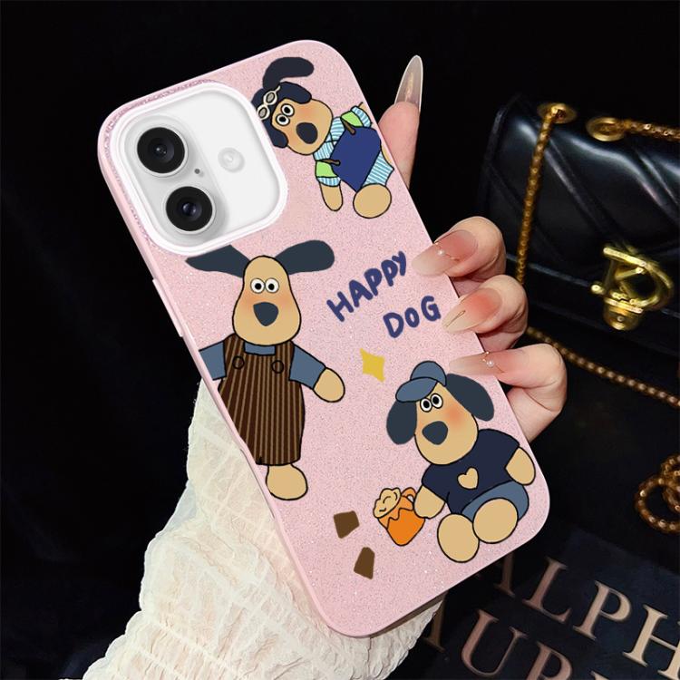 For iPhone 16 Happy Dog Pattern IMD Glitter PC Hybrid TPU Phone Case