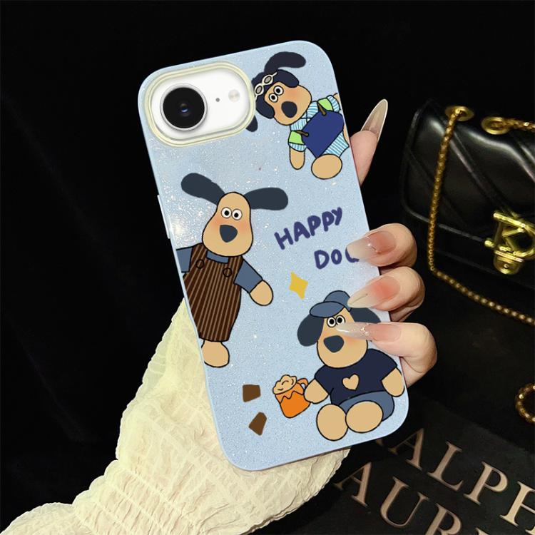 For iPhone 17e / 16e Happy Dog Pattern IMD Glitter PC Hybrid TPU Phone Case