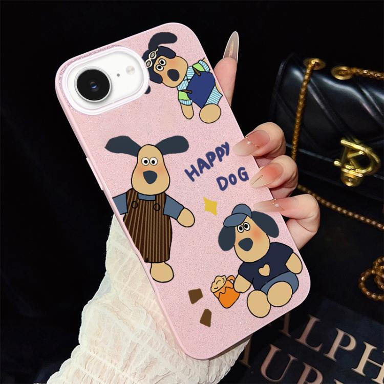 For iPhone 17e / 16e Happy Dog Pattern IMD Glitter PC Hybrid TPU Phone Case