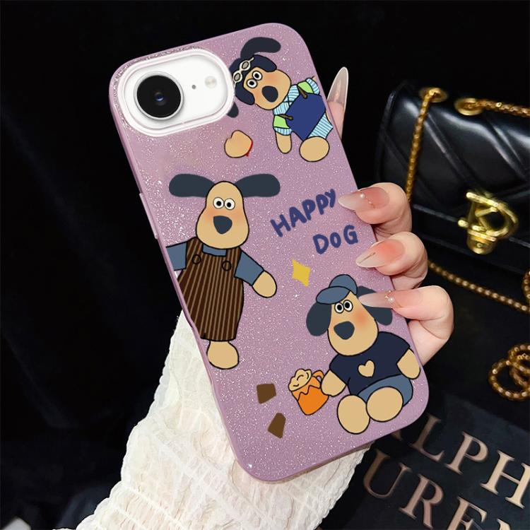 For iPhone 17e / 16e Happy Dog Pattern IMD Glitter PC Hybrid TPU Phone Case