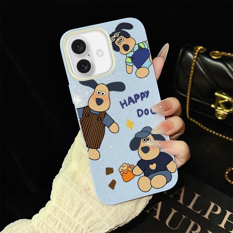 For iPhone 17 Happy Dog Pattern IMD Glitter PC Hybrid TPU Phone Case