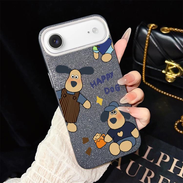 For iPhone Air Happy Dog Pattern IMD Glitter PC Hybrid TPU Phone Case