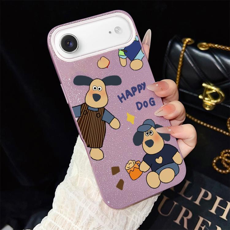 For iPhone Air Happy Dog Pattern IMD Glitter PC Hybrid TPU Phone Case