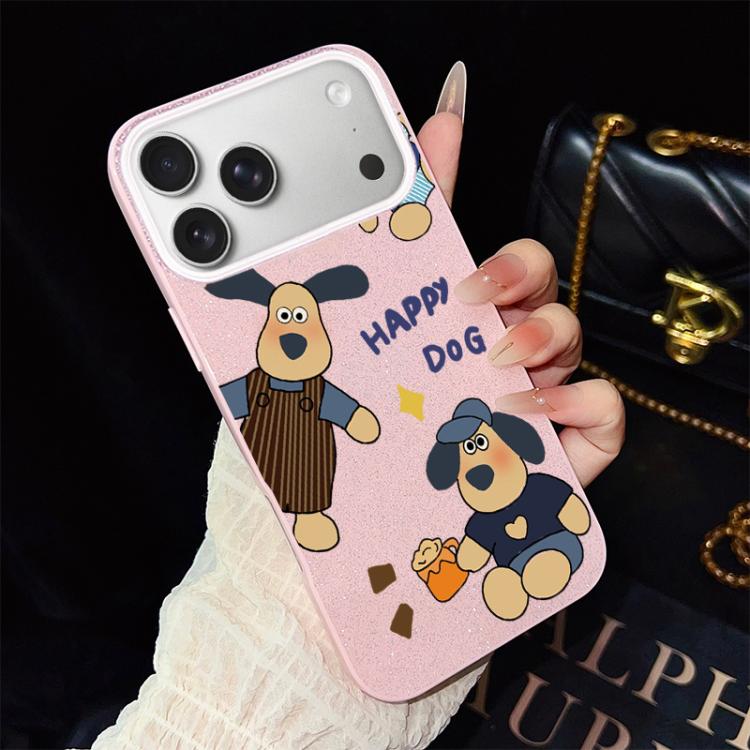 For iPhone 17 Pro Happy Dog Pattern IMD Glitter PC Hybrid TPU Phone Case