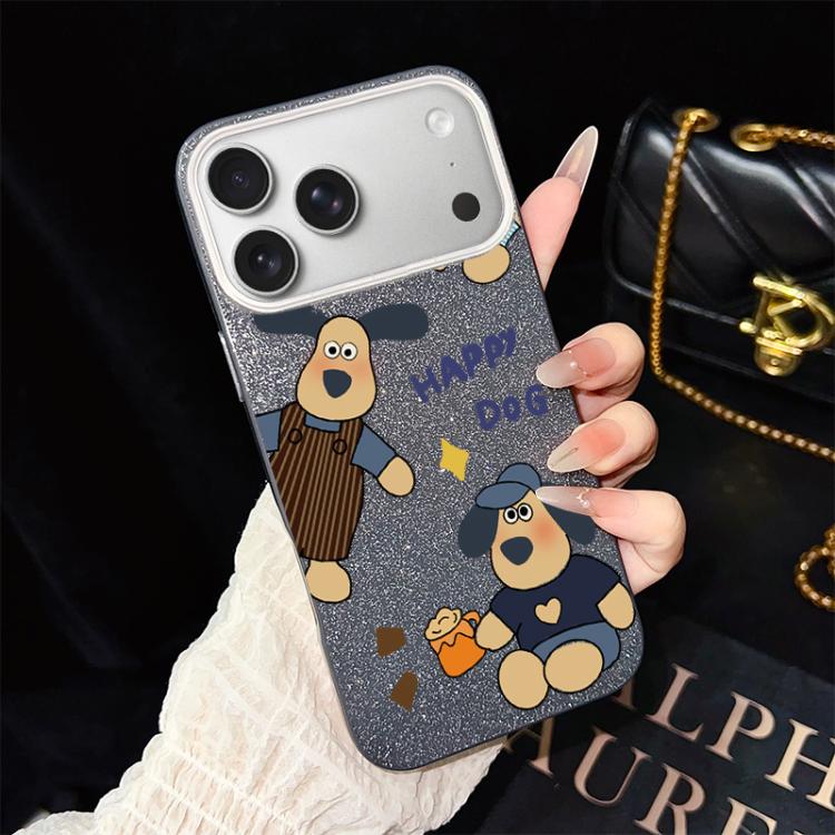 For iPhone 17 Pro Max Happy Dog Pattern IMD Glitter PC Hybrid TPU Phone Case