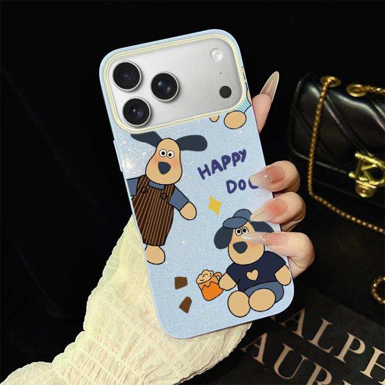For iPhone 17 Pro Max Happy Dog Pattern IMD Glitter PC Hybrid TPU Phone Case