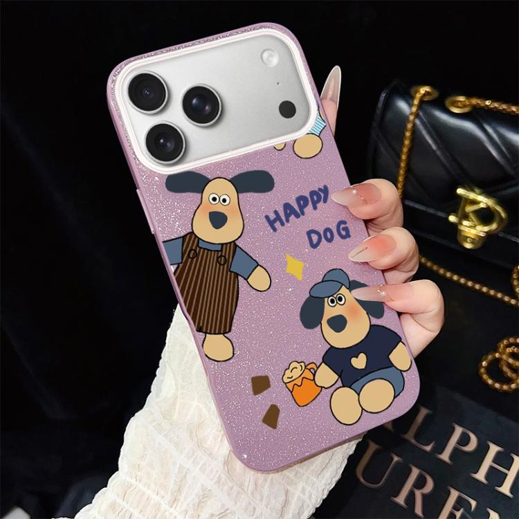 For iPhone 17 Pro Max Happy Dog Pattern IMD Glitter PC Hybrid TPU Phone Case