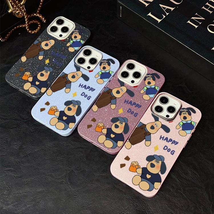 For iPhone 14 Pro Happy Dog Pattern IMD Glitter PC Hybrid TPU Phone Case