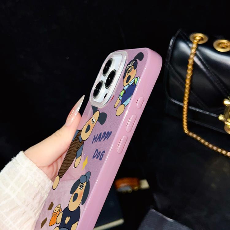 For iPhone 14 Pro Max Happy Dog Pattern IMD Glitter PC Hybrid TPU Phone Case